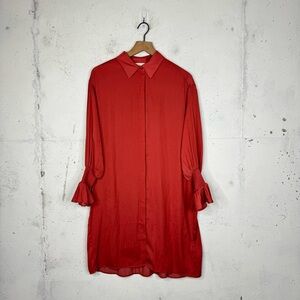 Maje Rebano Terrecota Smocked Bell Sleeve Shirt Dress Orange Size 2 New